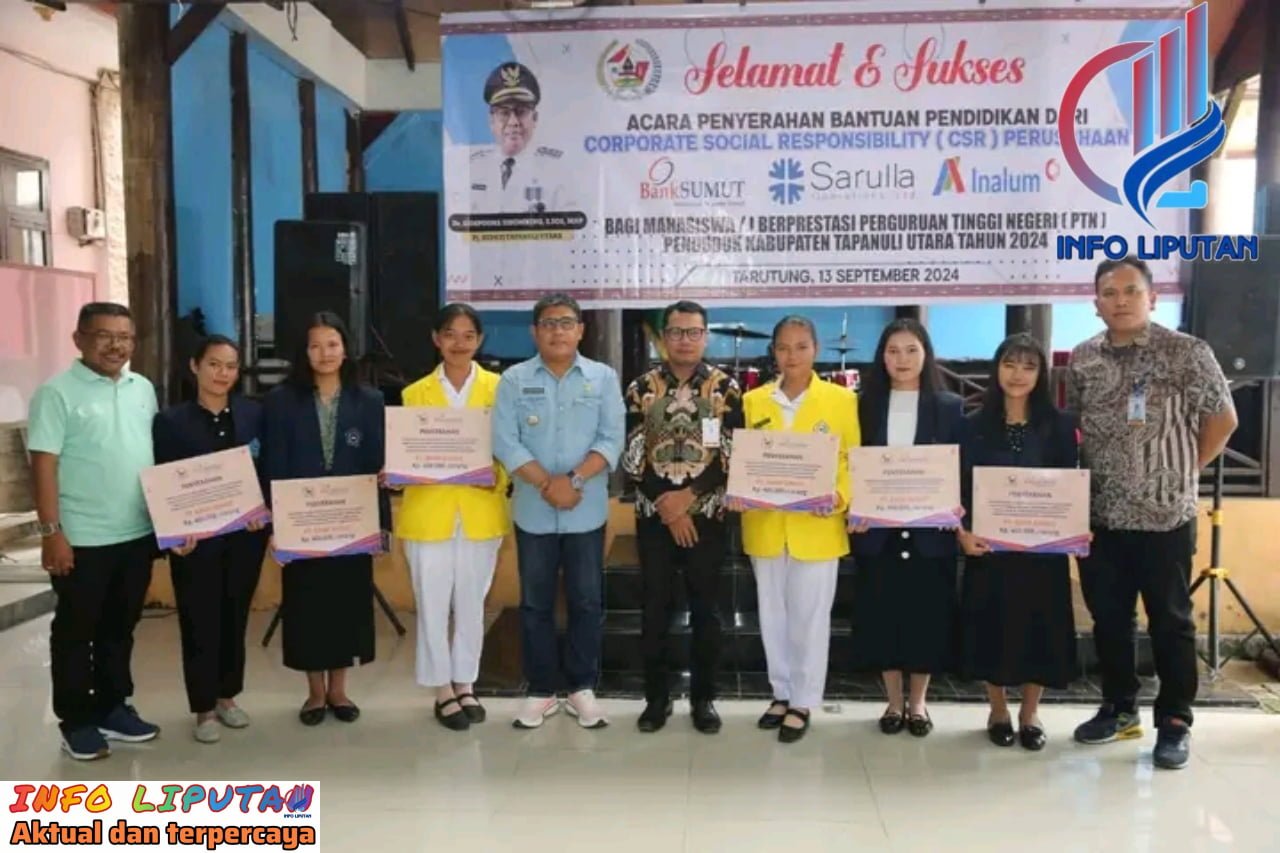 Penjabat Bupati Taput Serahkan Bantuan Pendidikan Dari CSR Perusahaan Bank Sumut, PT. Sol,dan Inalum Bagi Mahasiswa Berprestasi PTN Penduduk Kab.Taput Tahun 2024