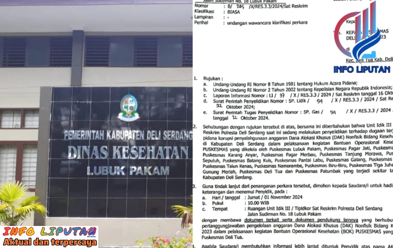 Dugaan Korupsi Masal di Dinkes Deli Serdang, Unit Tipikor Panggil 14 Kepala Puskesmas