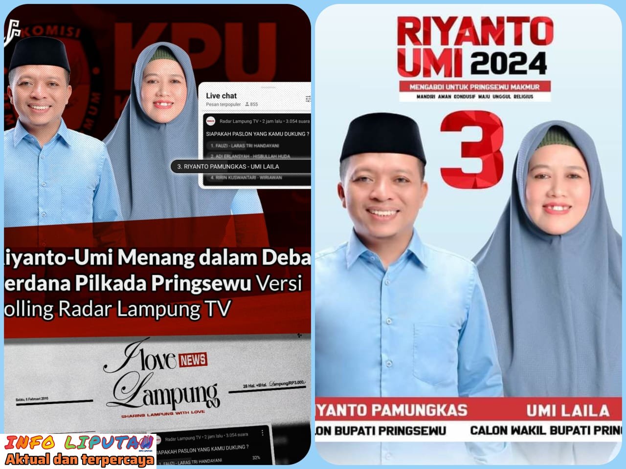 H.Riyanto – Umi Laila Membawa Visi Menjadikan Pringsewu Makmur, Mandiri, Aman, Kondusif, Maju, Unggulan, Relijius.
