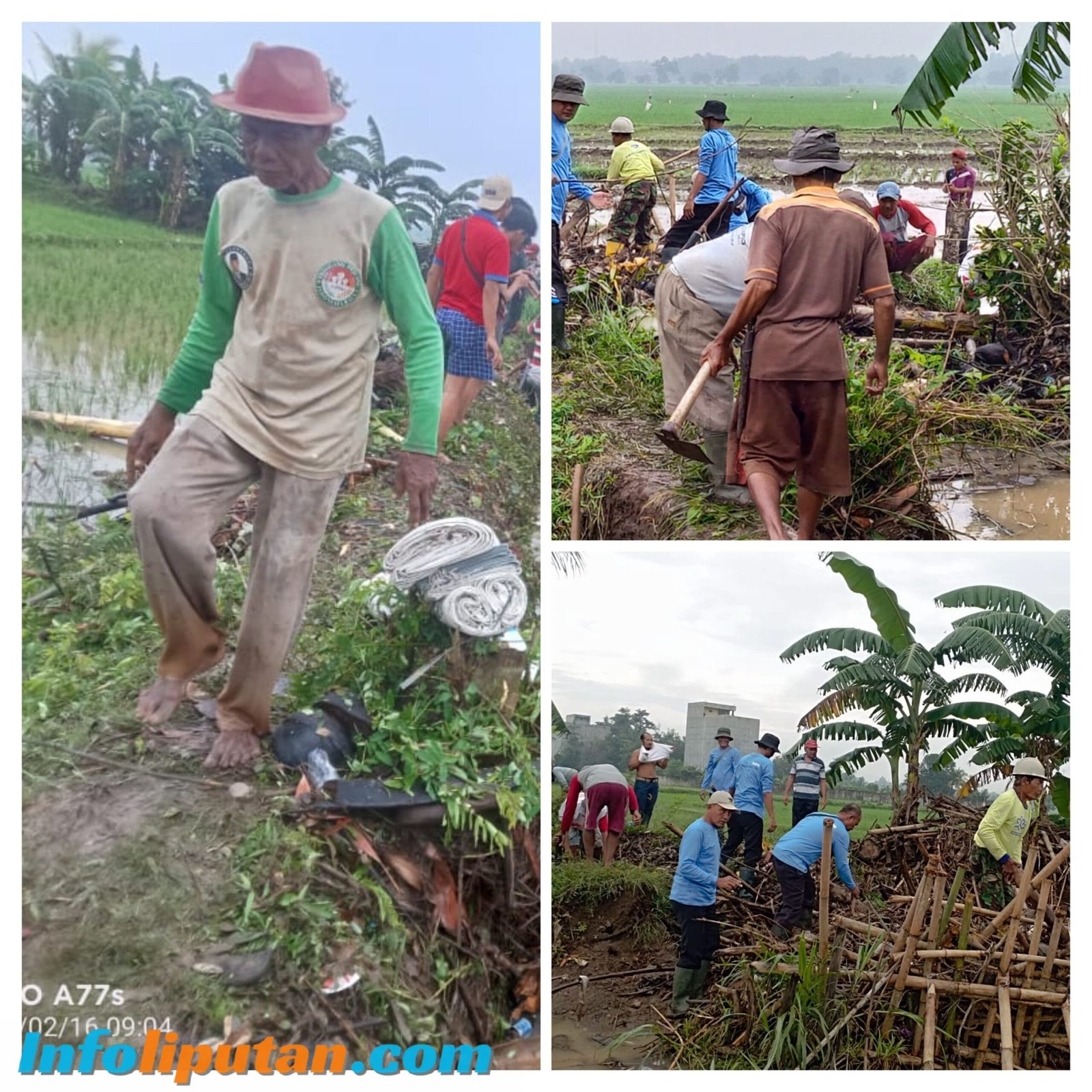 Dampak Banjir” Kepala Pekon Gadingrejo Timur Bersama Masyarakat Bersihkan Sampah dan Perbaikan Tanggul Jebol