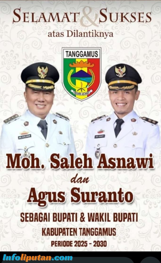 Presiden Prabowo Lantik Moh Saleh Asnawi Agus Suranto Jadi Bupati Kabupaten Tanggamus