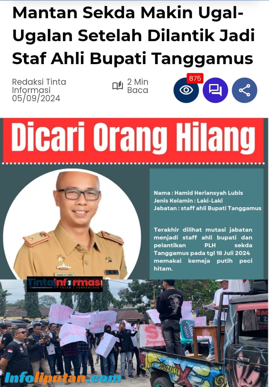 Sempat Diberitakan Orang Hilang, Kini Staf Ahli Bupati Tanggamus Undur Diri