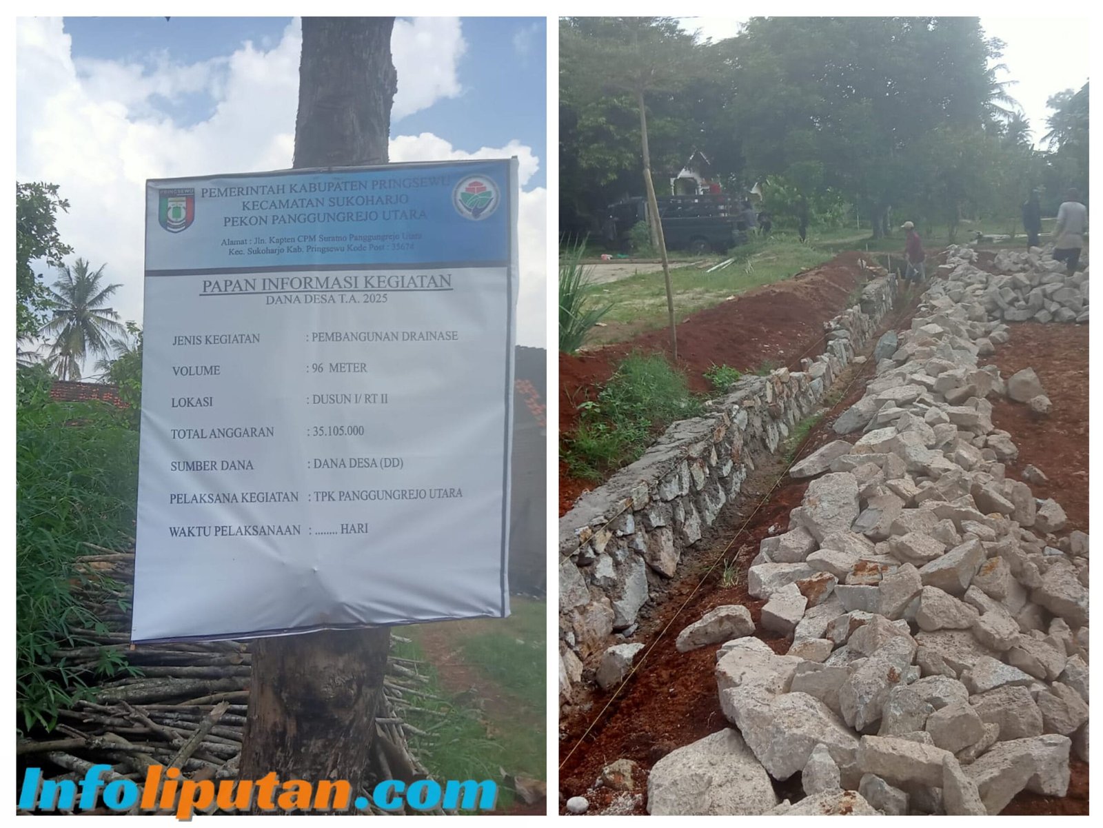 Pekon Panggungrejo Utara Bagun Drainase Dengan Angaran DD Tahap 1 Tahun 2025