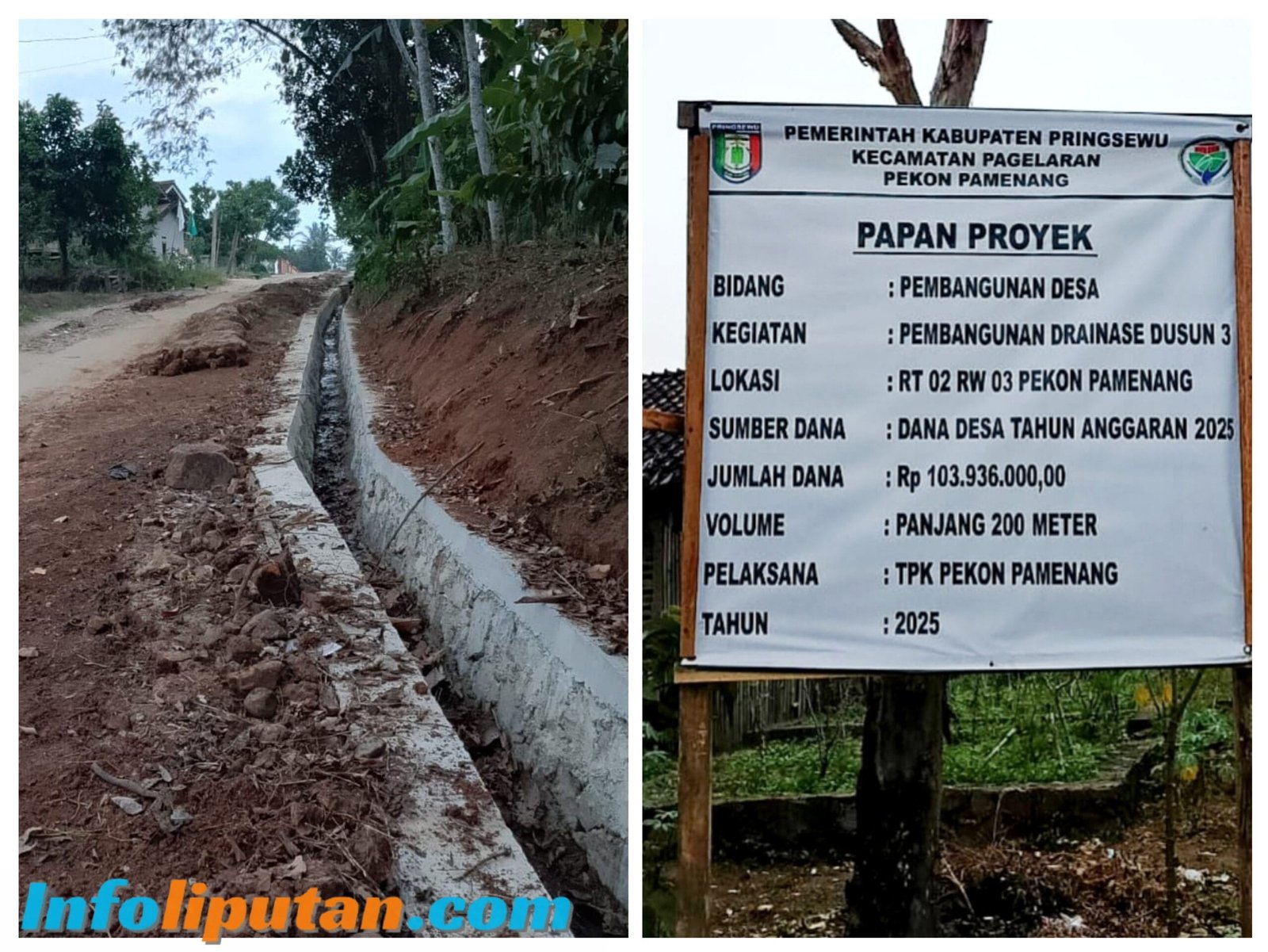 Pekon Pamenang Bangun Drainase Sepanjang 200 Meter Dengan Angaran DD Tahap 1 Tahun Angaran 2025