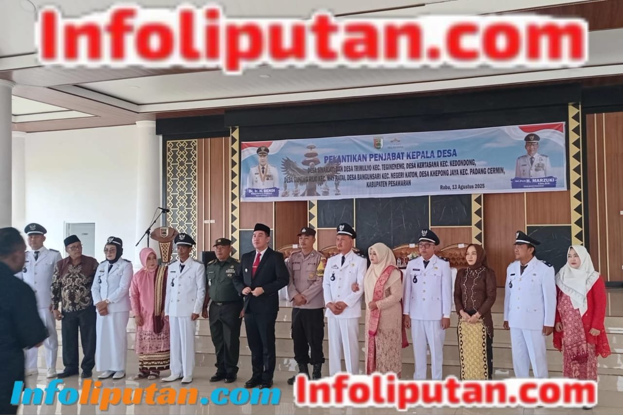 Pelantikan 6 Penjabat Kepala Desa di Kabupaten Pesawaran, Bupati Tekankan Pelayanan Prima untuk Warga.