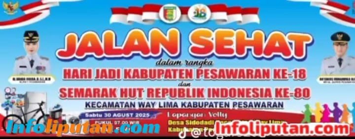 Jalan Sehat Meriahkan HUT RI ke-80 dan Hari Jadi Kabupaten Pesawaran ke-18 di Desa Sidodadi