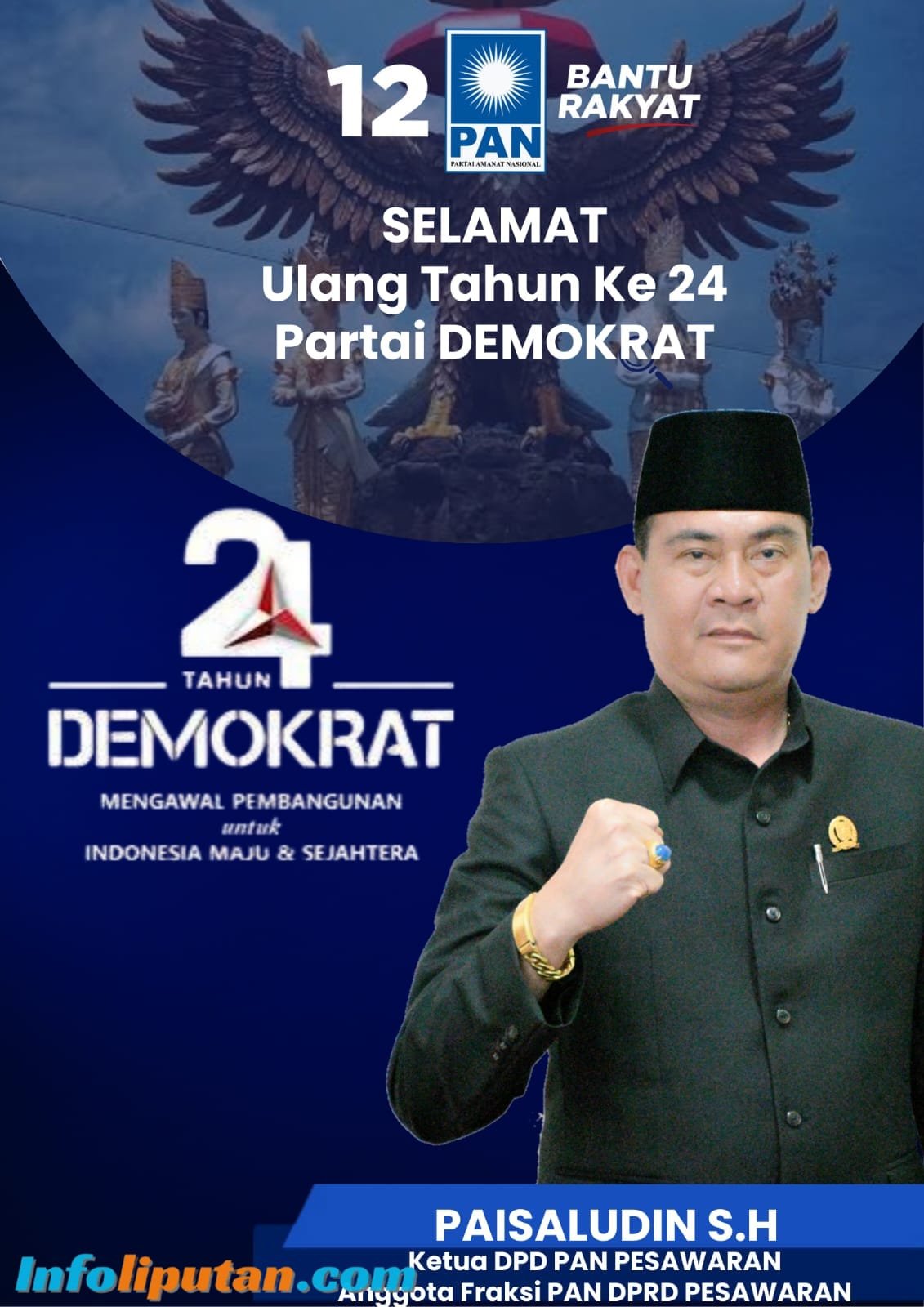 Ketua DPD PAN Pesawaran Paisaludin Ucapkan Selamat HUT ke-24 Partai Demokrat, Dorong Sinergi untuk Indonesia Maju. Selasa. 09 September 2025.